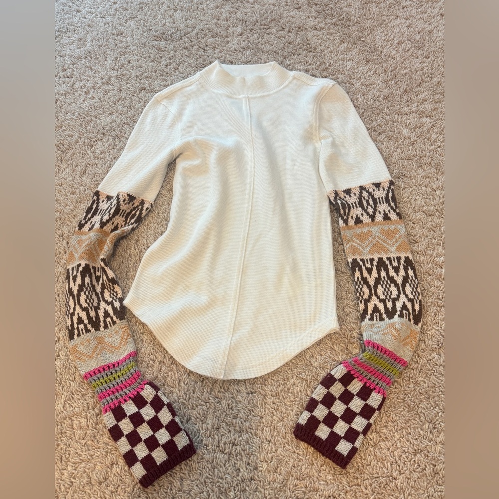 Free People Gorgeous Cuff Top in Ivory Combo Size XS - Picture 8 of 12